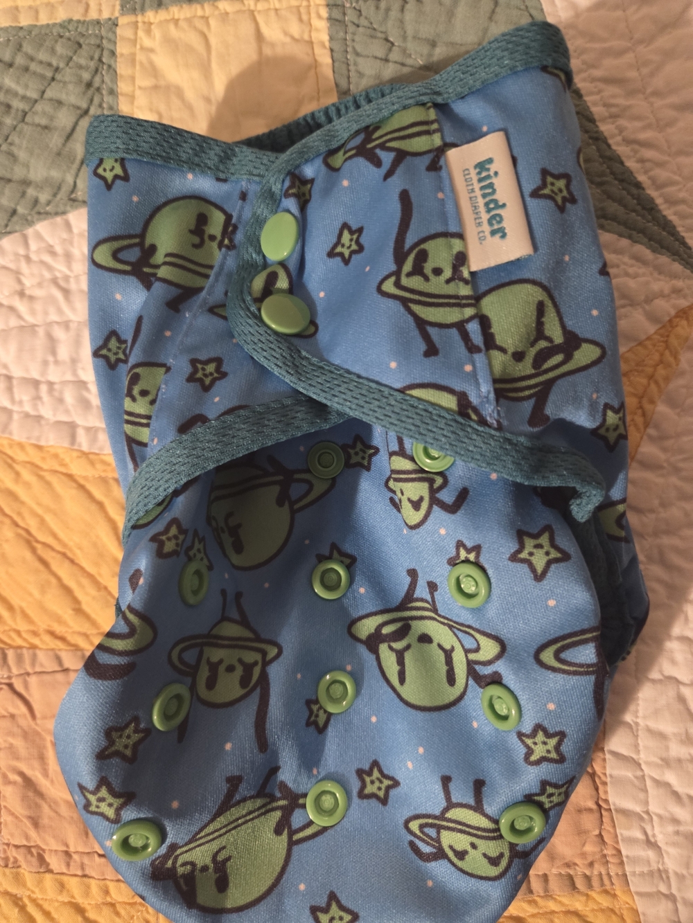 Kinder Cloth Reusable Diaper Cover in Blue with Green Planet Print Eco Friendly
